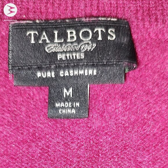 TALBOTS 100% CASHMERE SWEATER MERLOT 3/4 SLV RUFFLED FRONT MEDIUM PETITE - Picture 3 of 10